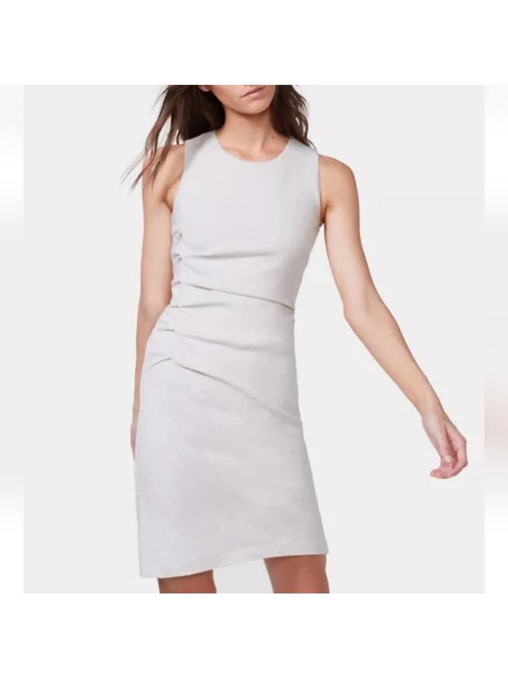 Halston Heritage Bone Tweed Ruched Side Sleeveless Sheath Dress Size L $429 NEW